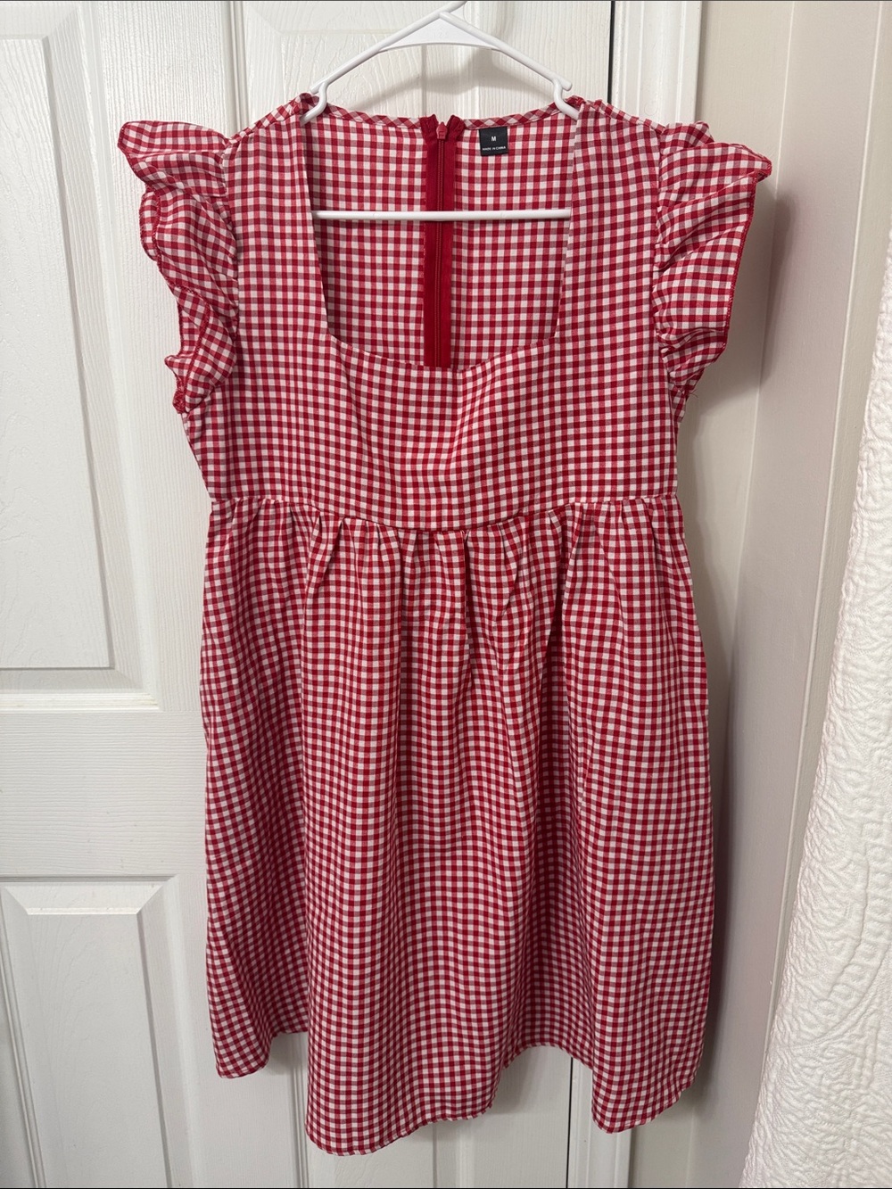 Red Gingham Ruffle-Sleeve Women’s Dress